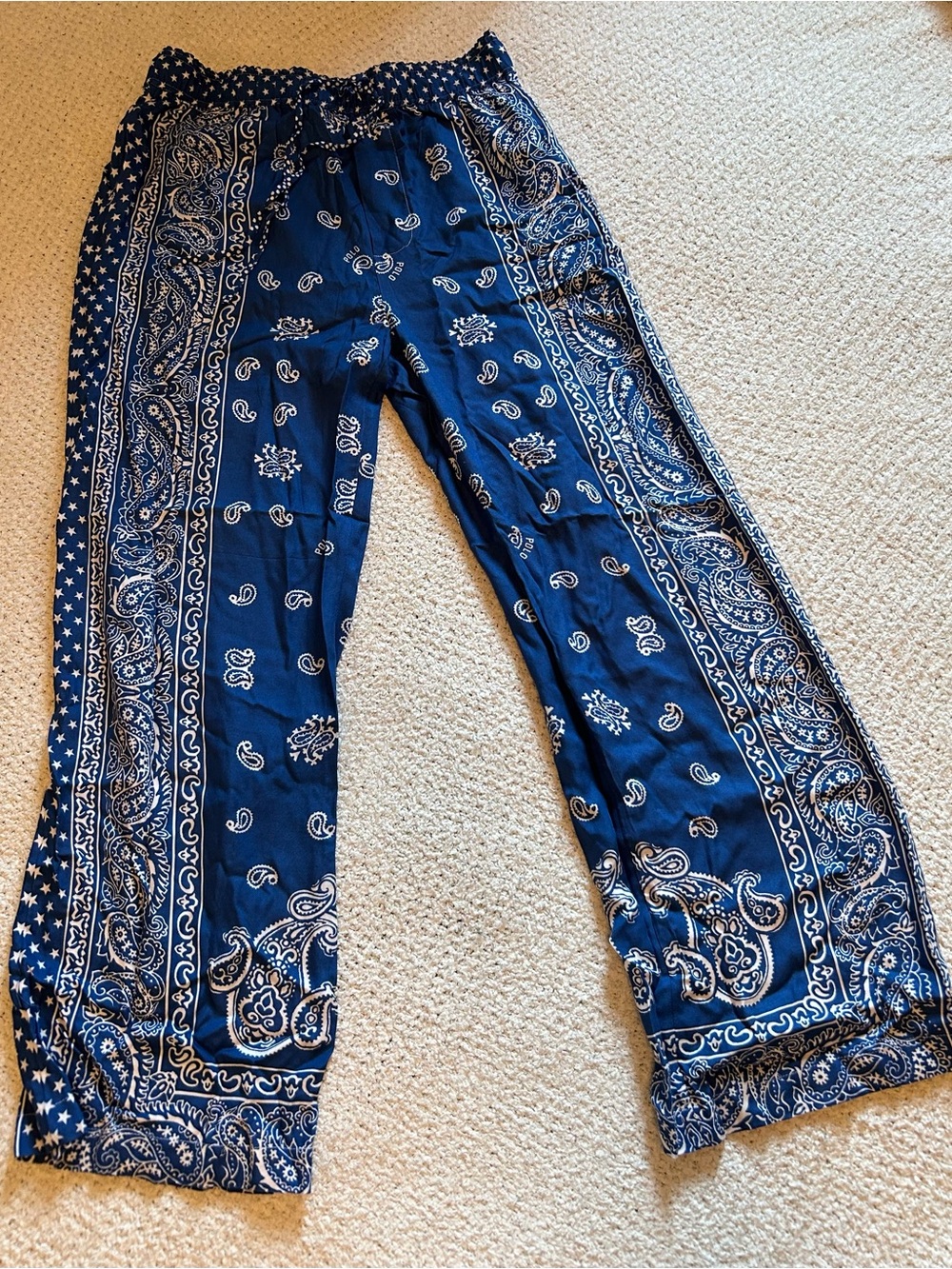 NWOT XS & S Polo Ralph Lauren Women's Paisley & Star rayon Twill Wide-Leg Pants